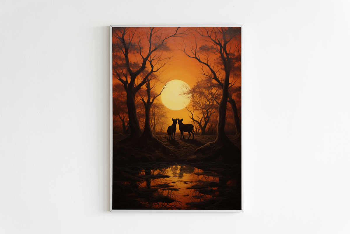 Cachorros al Atardecer en un interior