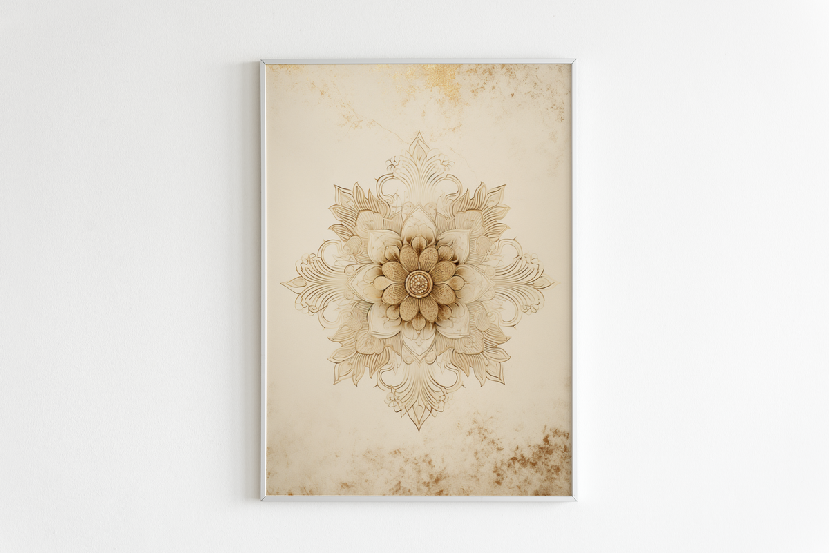 Mandala Abstracto Dorado en un interior