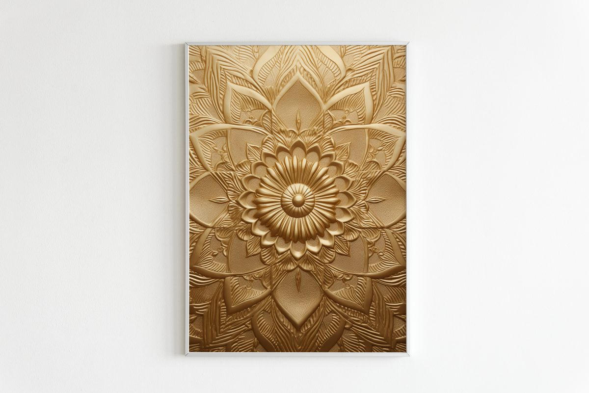 Mandala Dorado Metálico en un interior