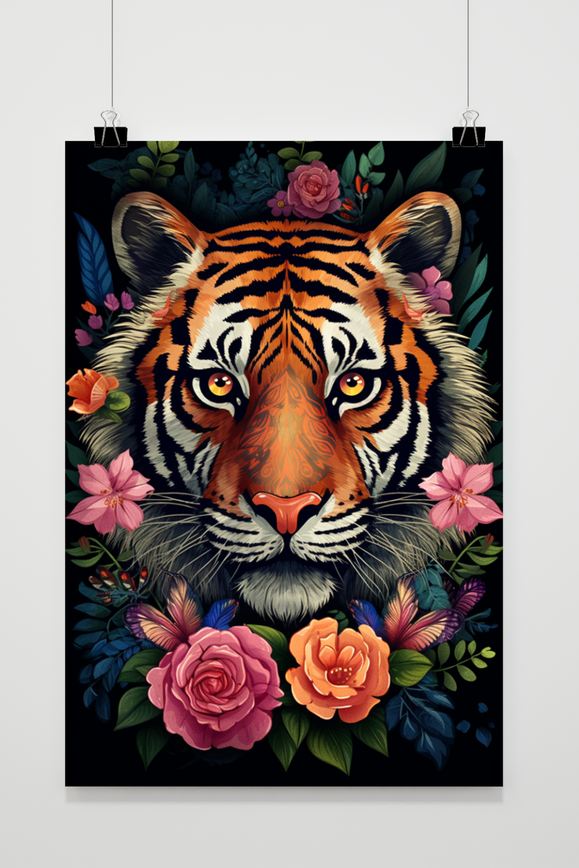Póster Tigre con Flores de 25 Artstreet