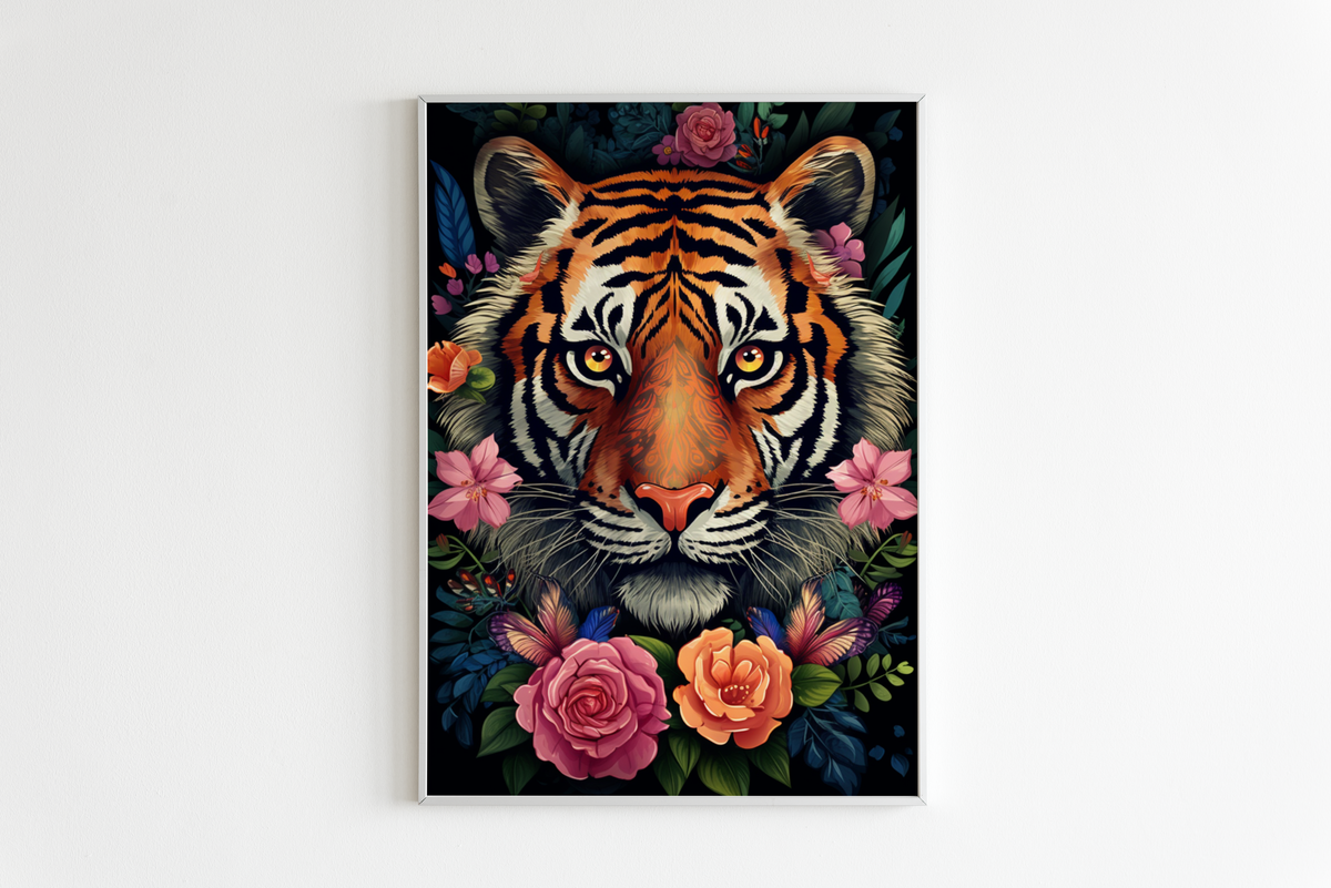 Tigre con Flores en un interior