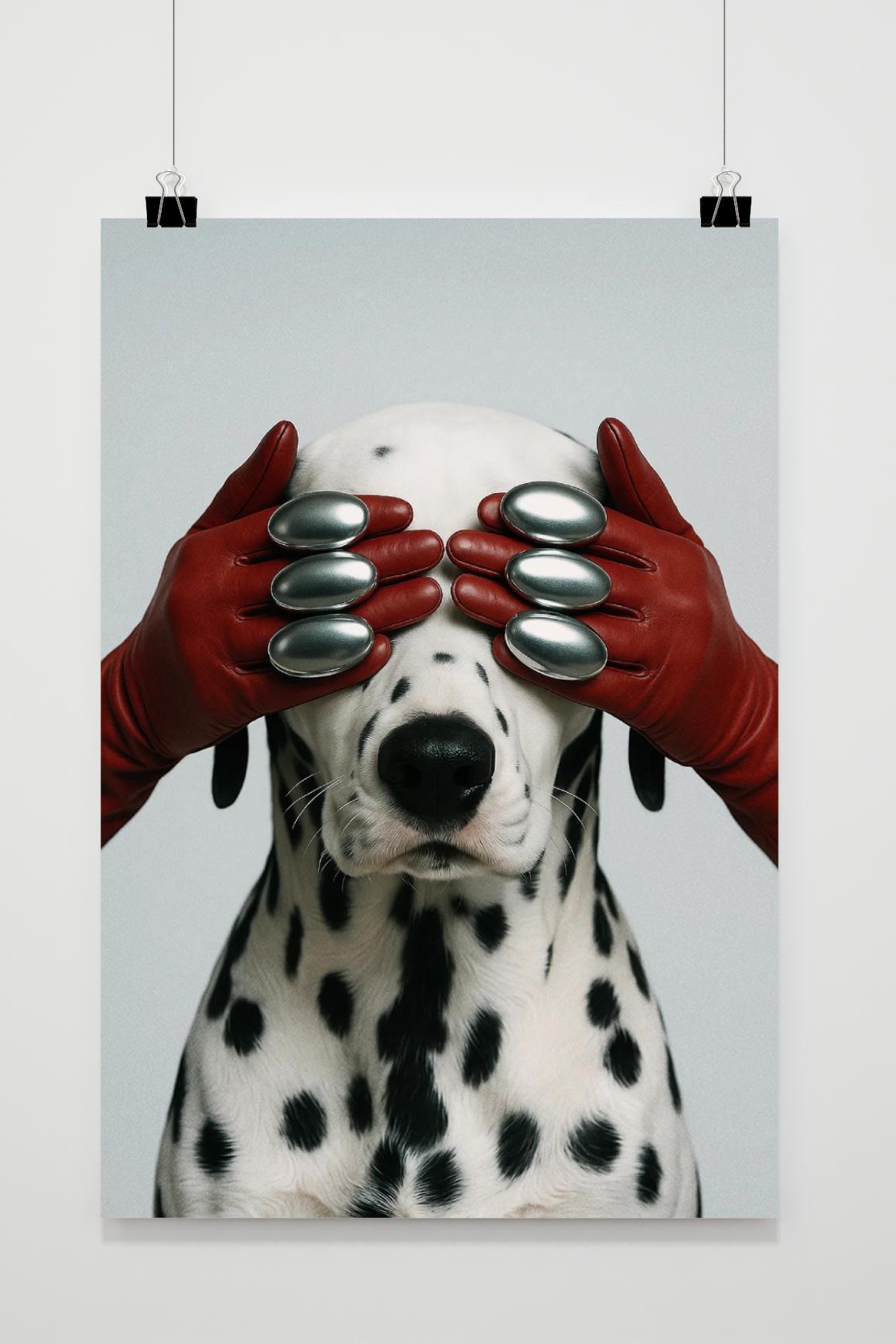 Dalmatian Dog Gloves Hide and Seek in interieur