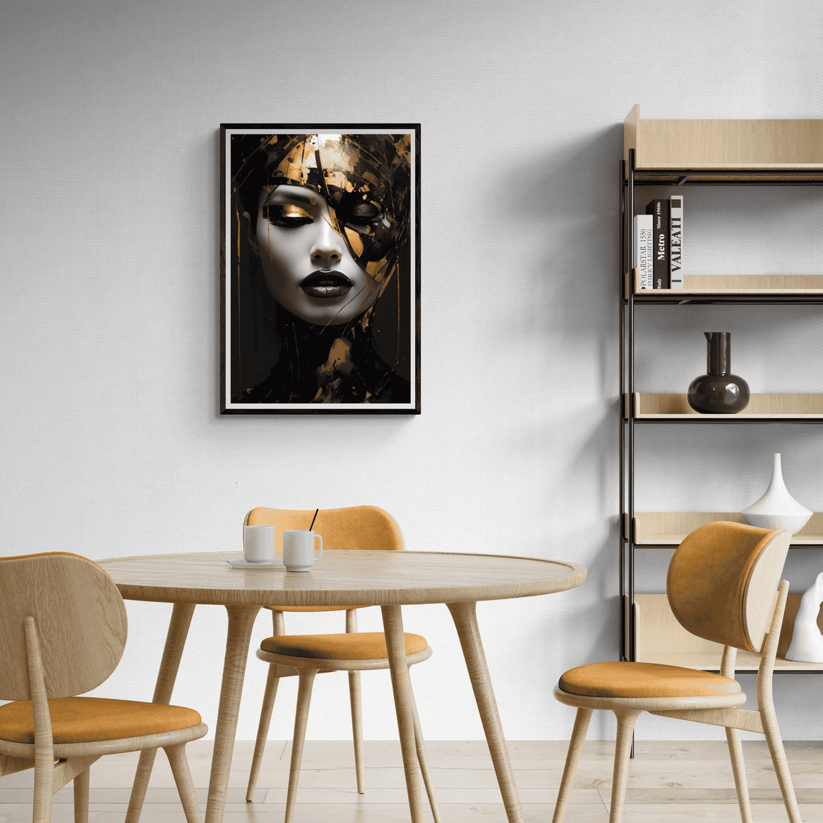 Mujer en Oro en un interior