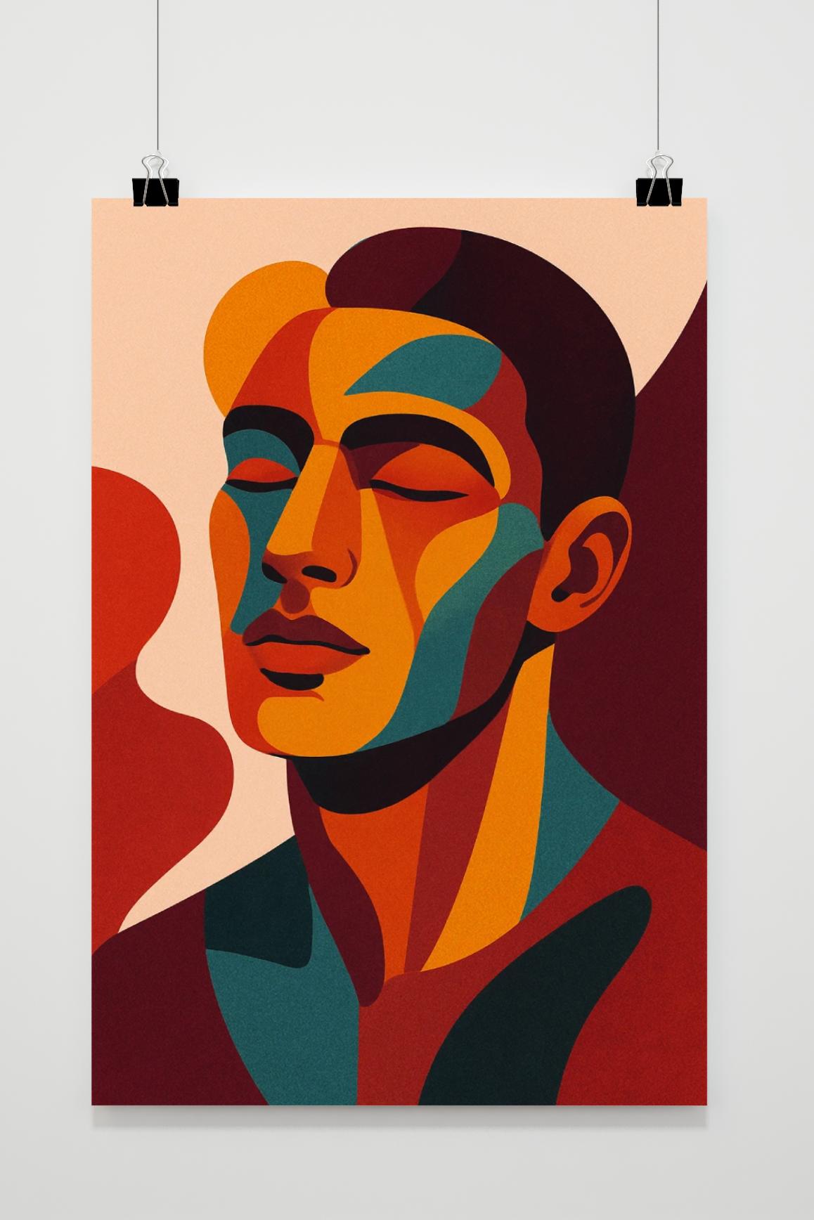 Man Portrait Abstract Geometric im Interieur