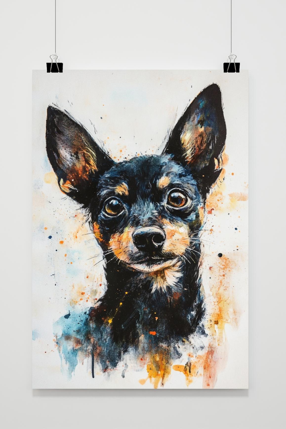 Miniature Pinscher Dog Aquarel Pet in an interior