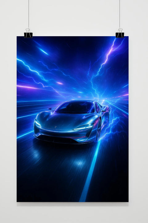 Affiche Sports Car Lightning Neon