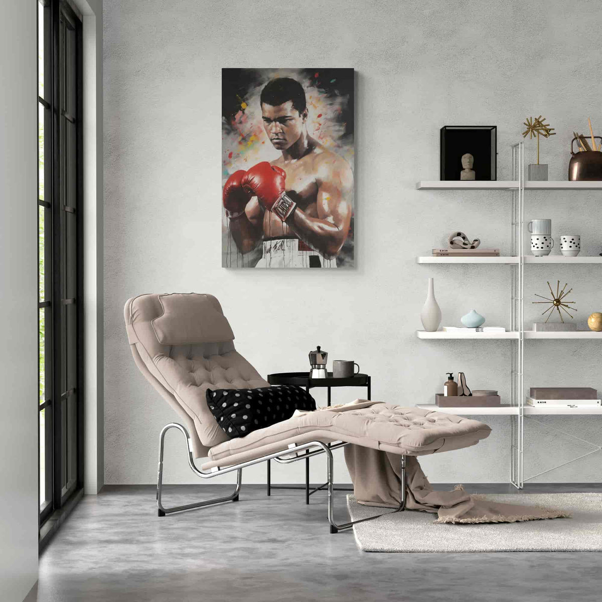 Póster Muhammad Ali en un interior