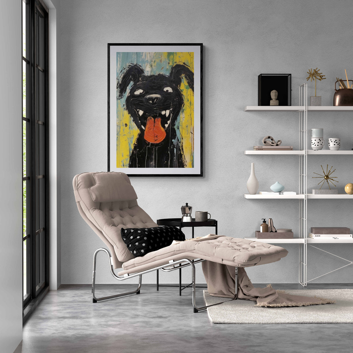 Perro Lengua en un interior