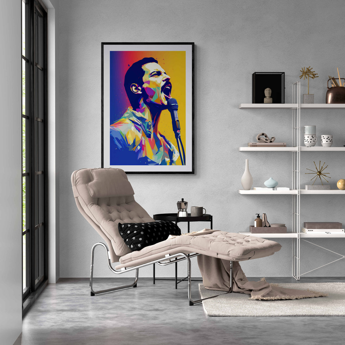 Freddie Pop Art Queen en un interior