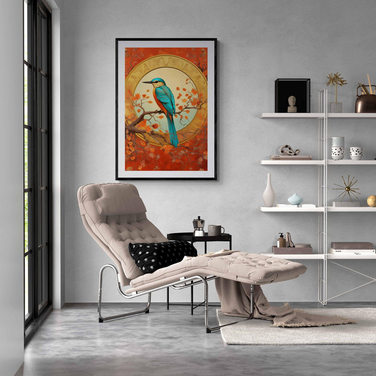 Pájaro Zen en un interior