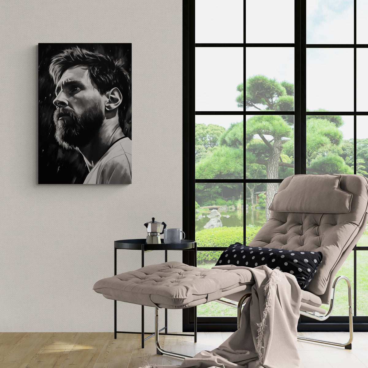 Messi en Blanco y Negro en un interior