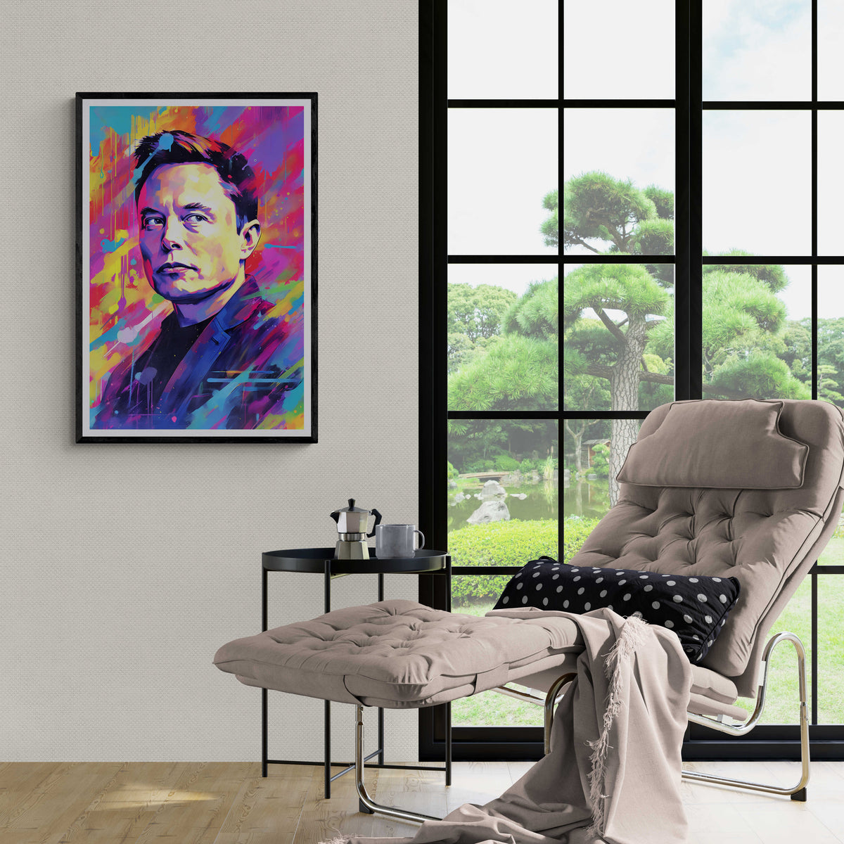 Póster Elon Musk en un interior