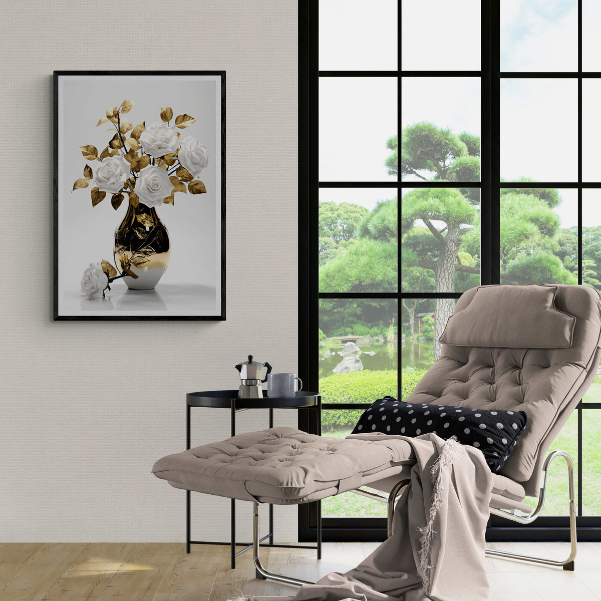 Rosas Blancas Dorado en un interior