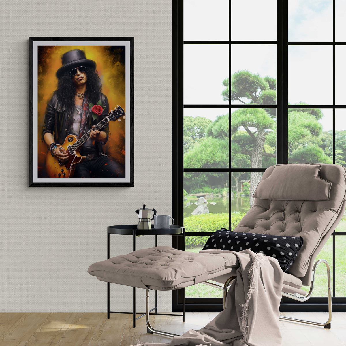 Slash Guns n roses en un interior