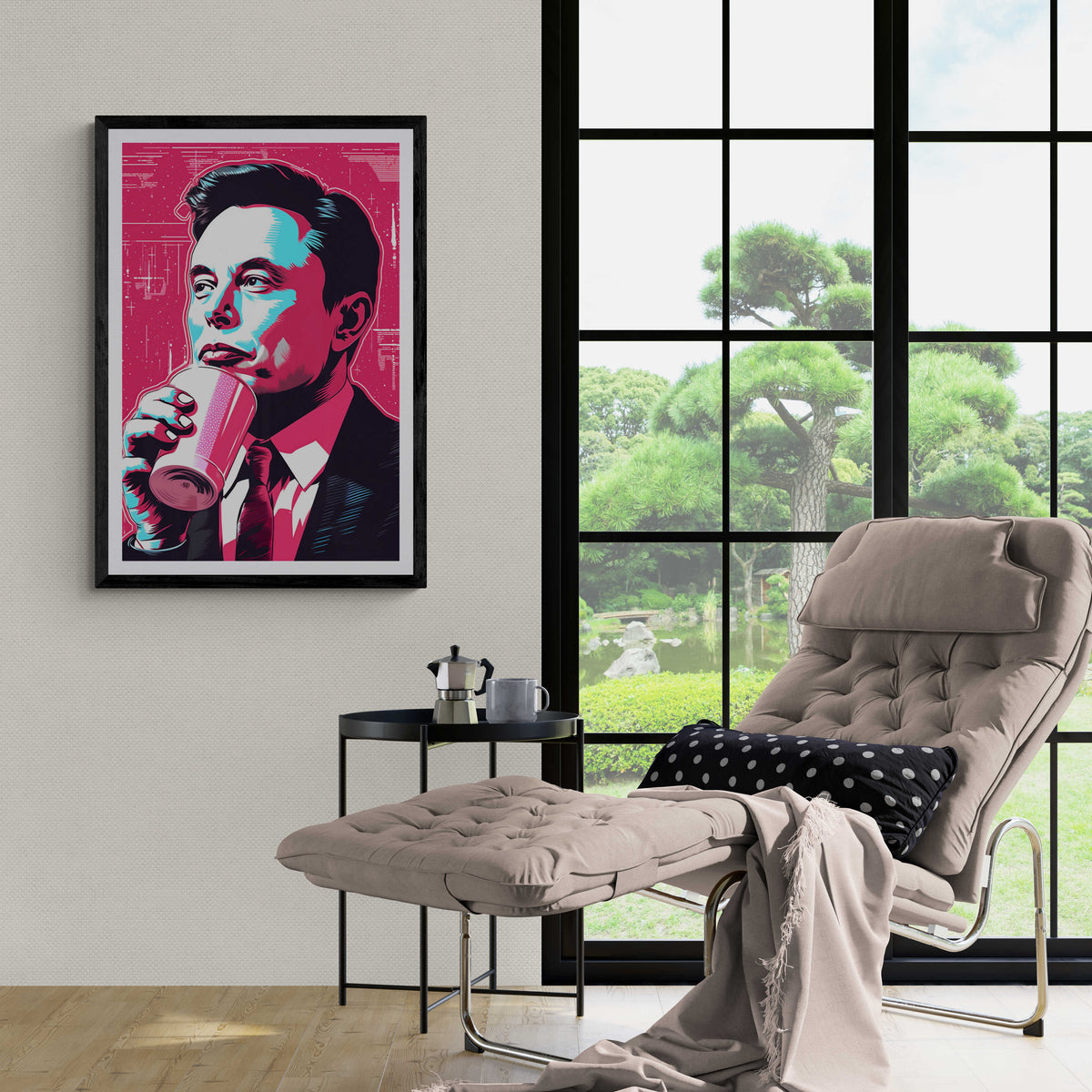 Póster Elon Musk en un interior
