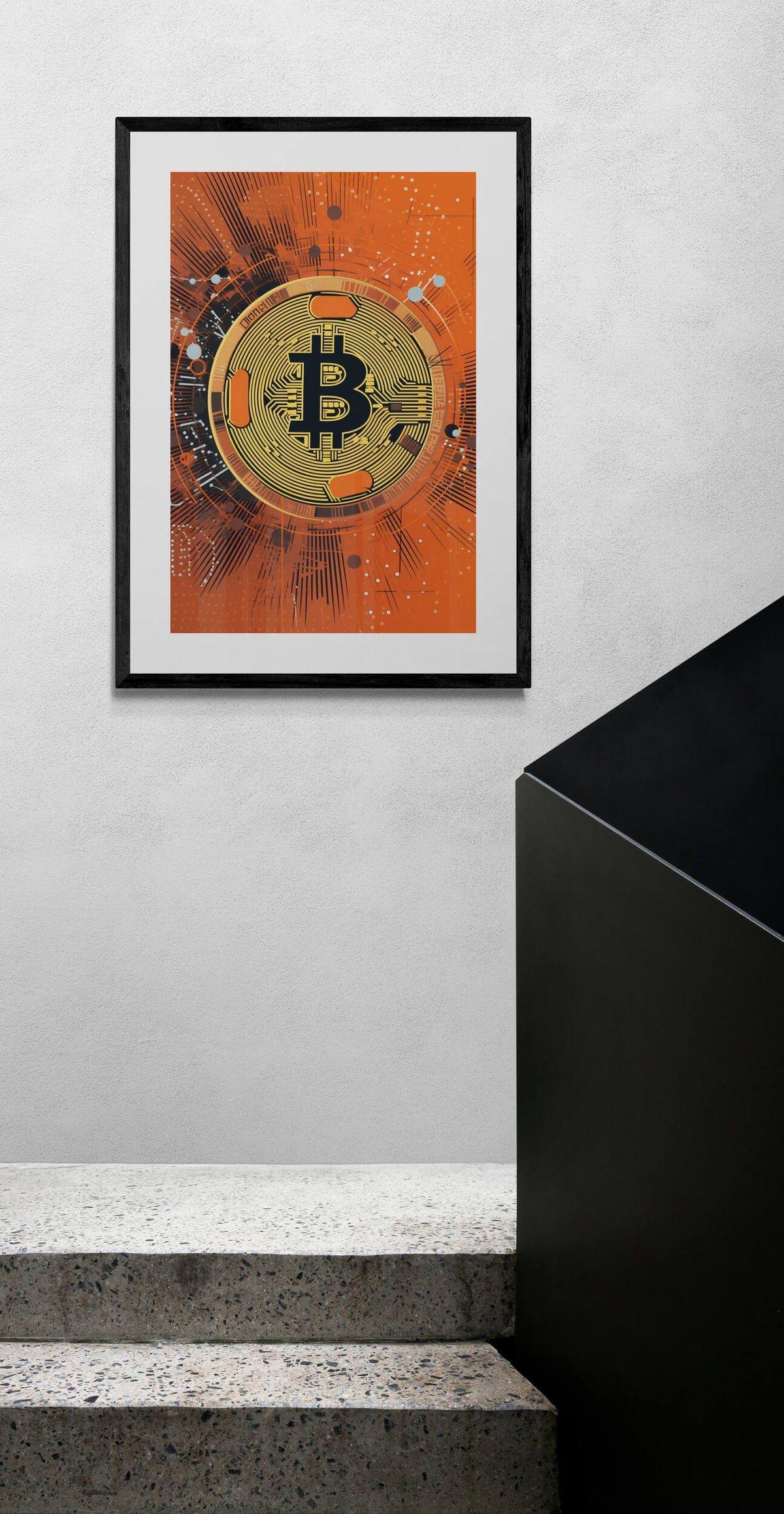 Póster Bitcoin en un interior