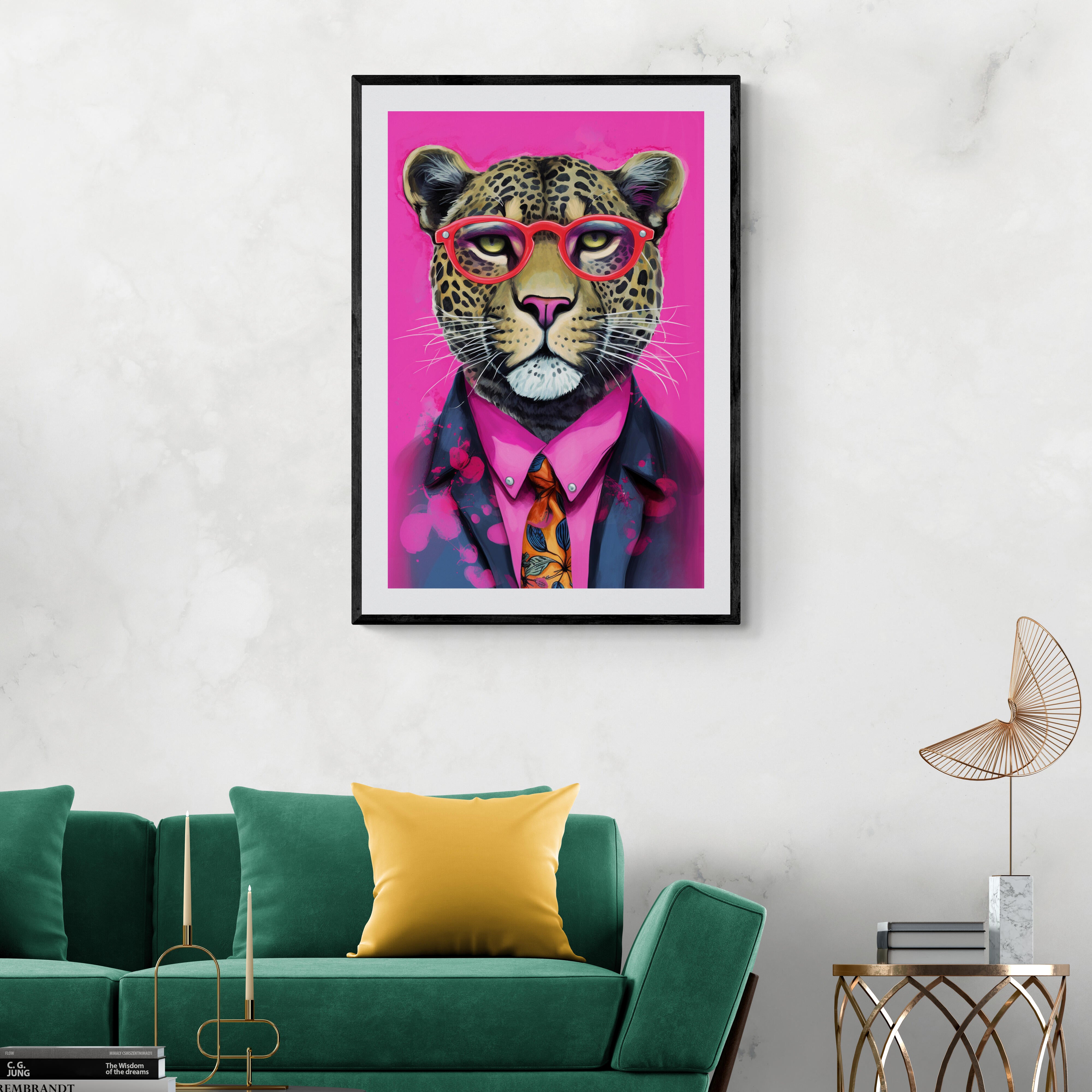 Decoration Posters | Jaguar with Glasses Pink | Modern Art | Wall  decoration | Interior Design | Home Decor | Gift tip