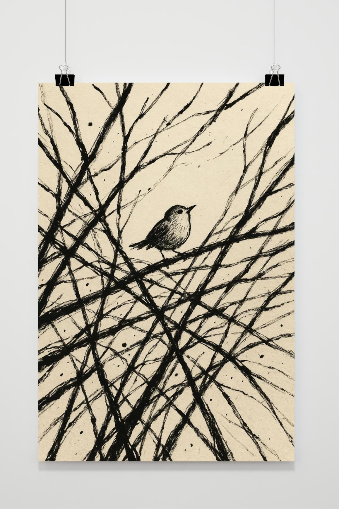 Bird Tree Branches Drawing in interieur