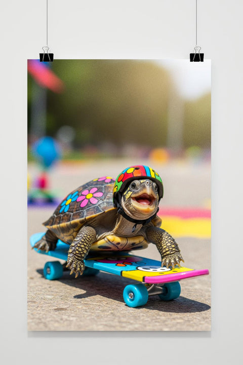 Póster Turtle Skateboard Happy