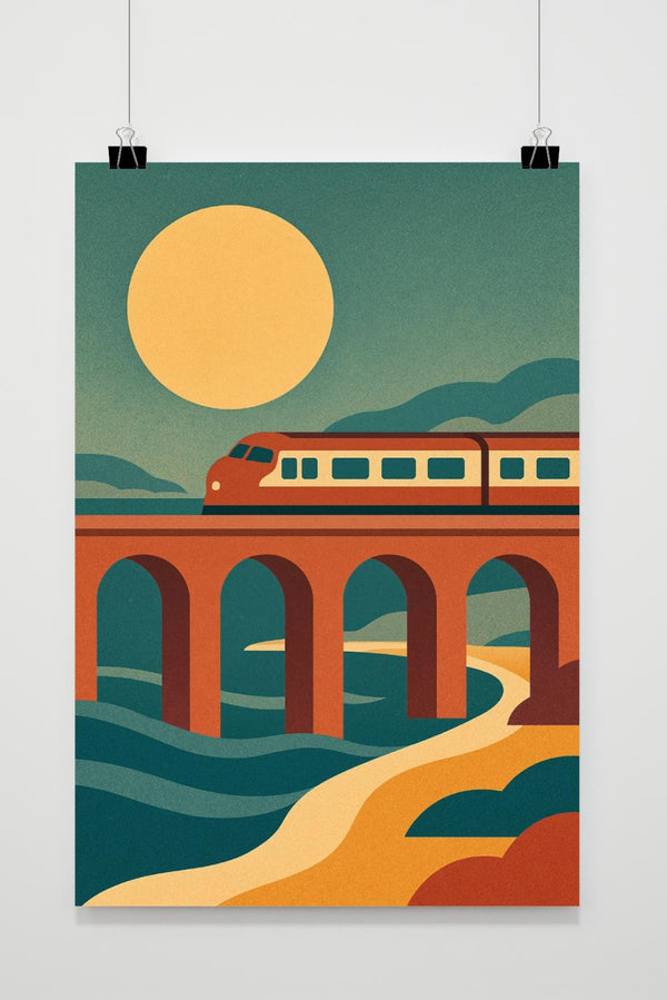 Train Bridge Travel Retro Poster