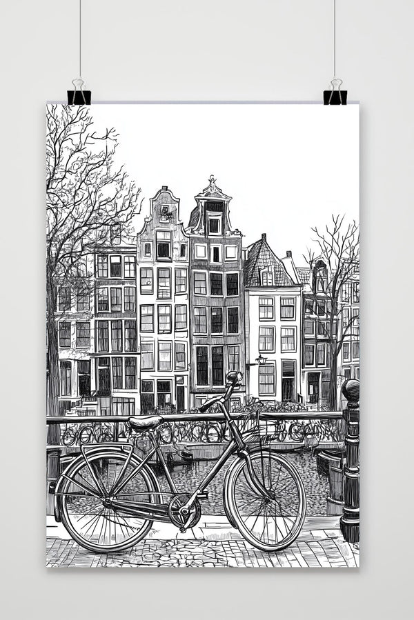 Póster Amsterdam Bicycle Zwart-Wit