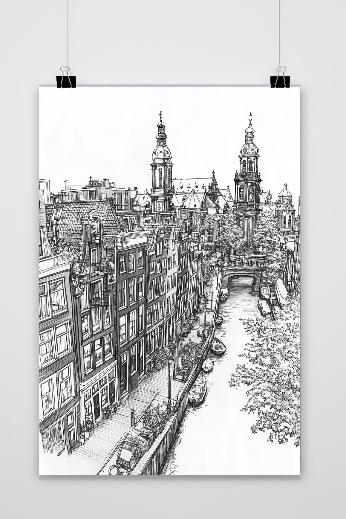 Affiche Amsterdam Canal Noir &amp; Blanc de 25 Artstreet