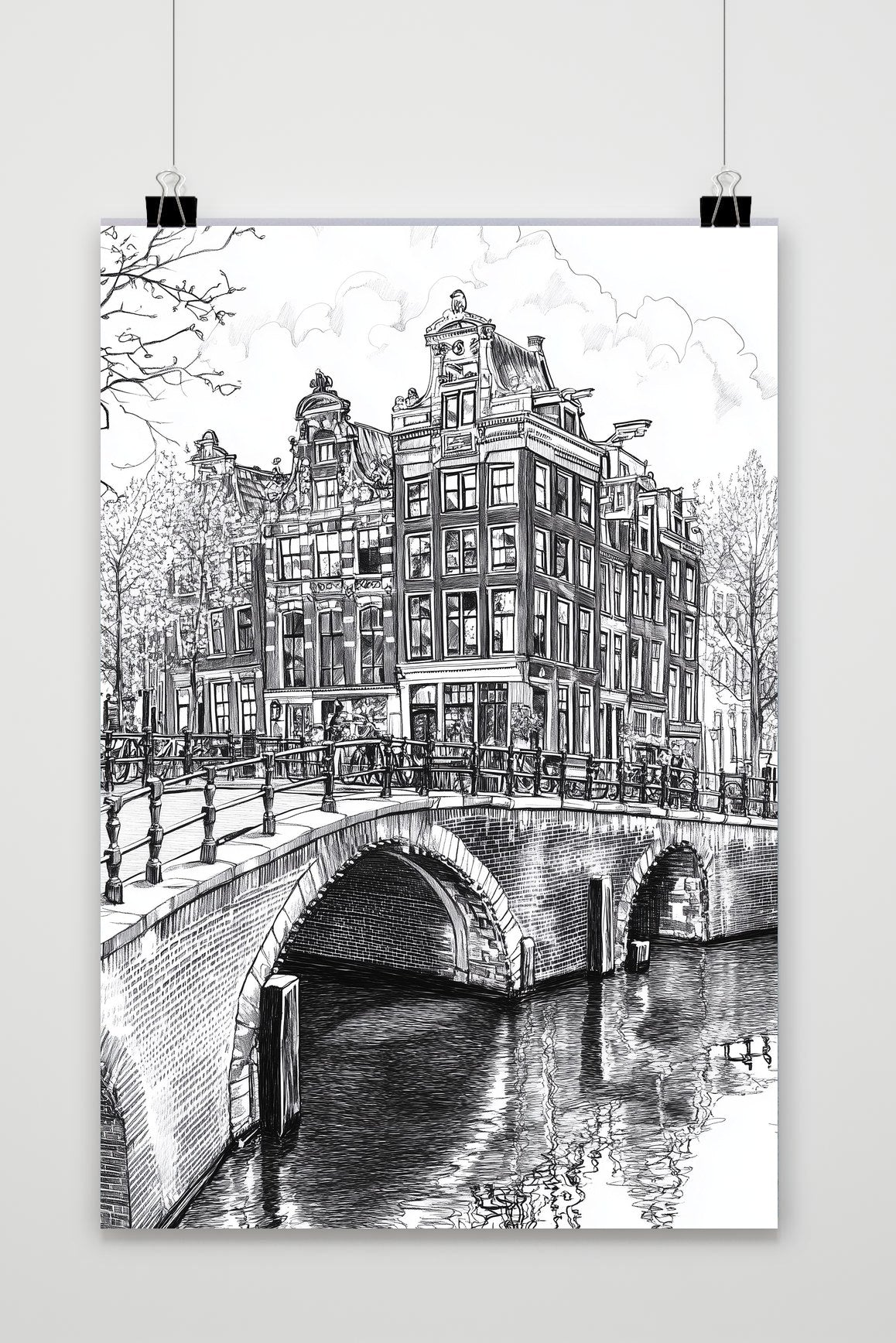 Amsterdam Canal Bridge B&W poster van 25 Artstreet