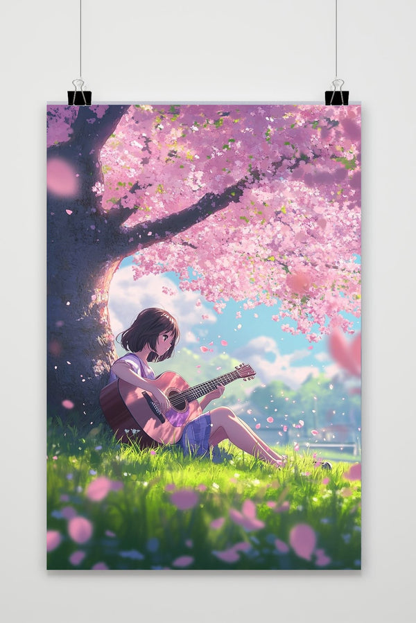 Anime Girl Guitar Cherry Blossom poster