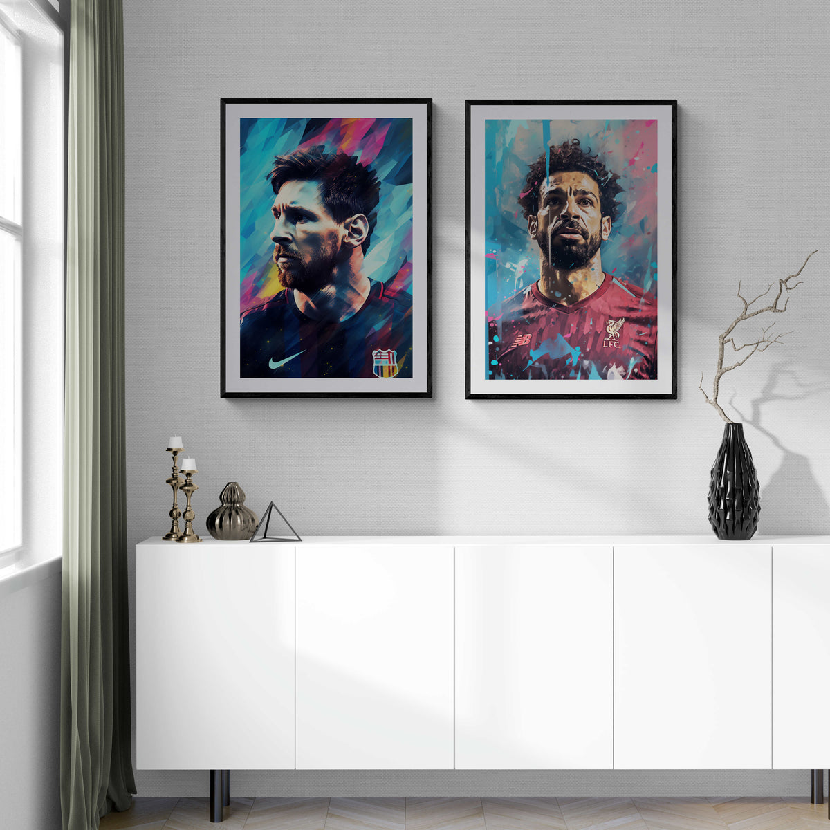 Mo Salah Blauw Abstract en un interior