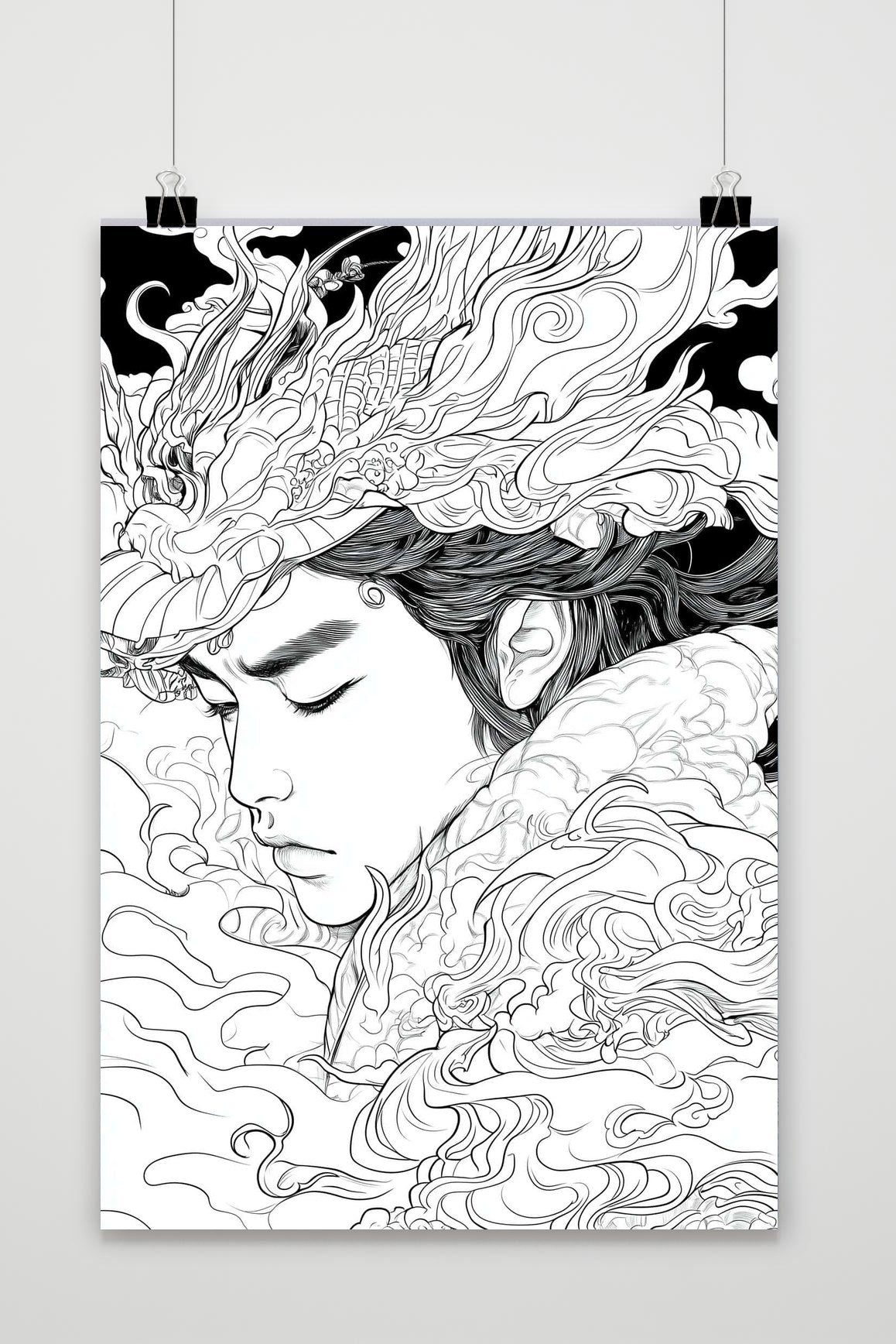 Affiche Asian Line Art Zwart-Wit de 25 Artstreet