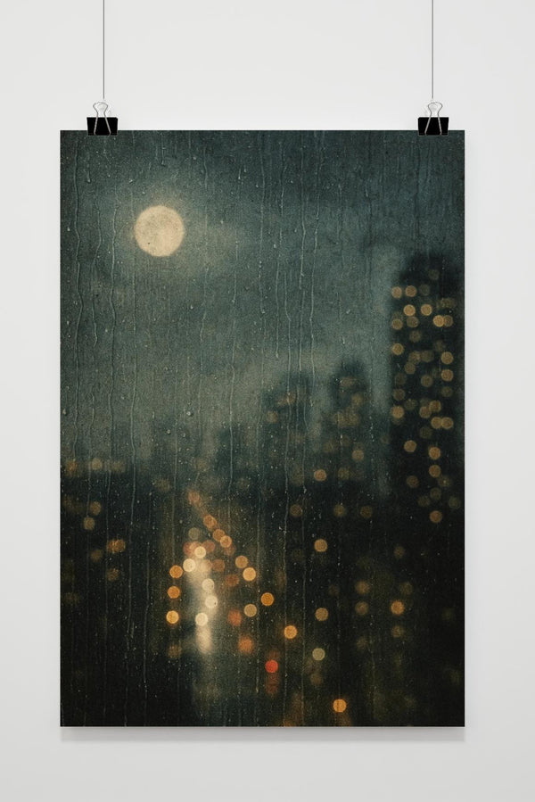 Raindrops Window Night Poster