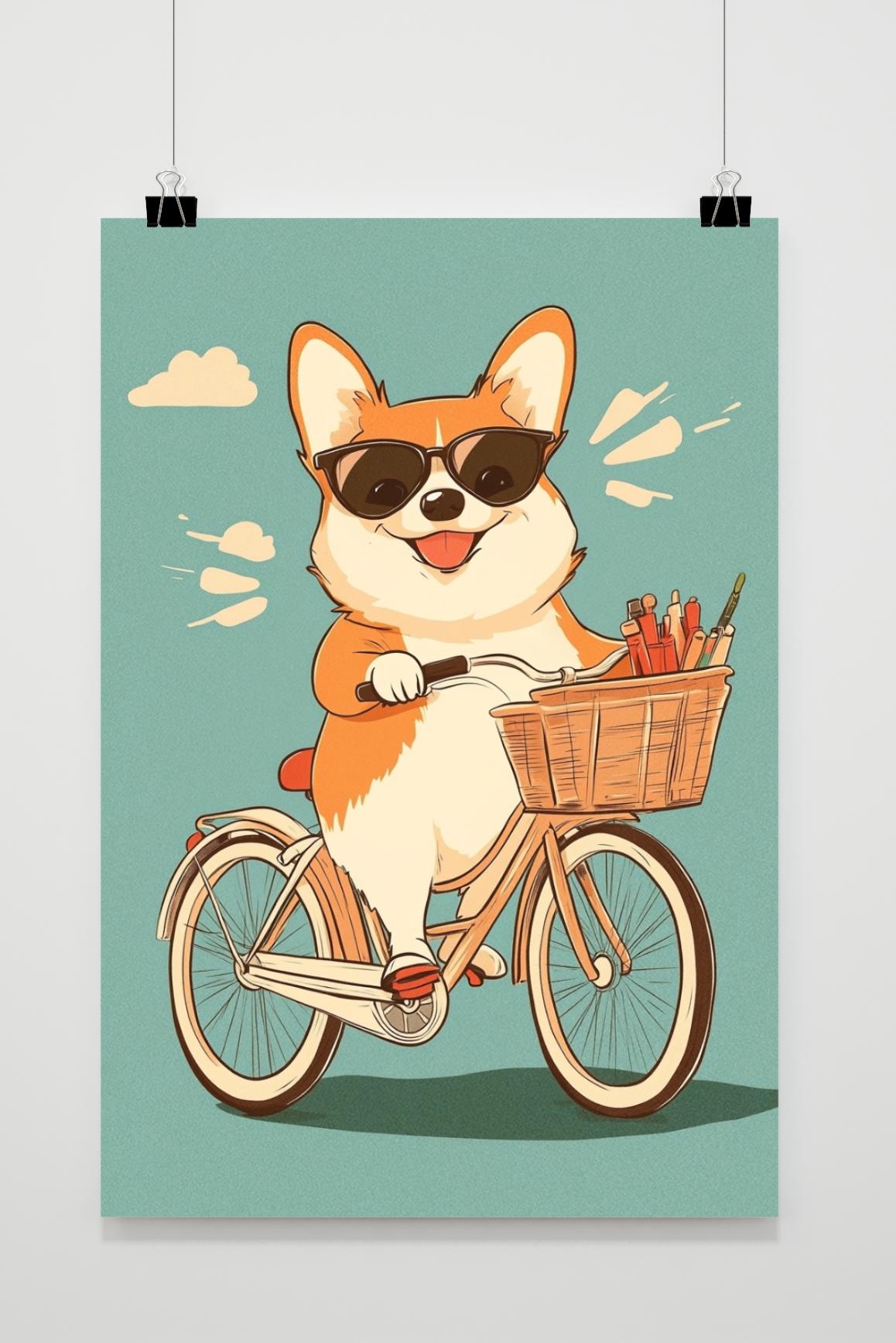 Corgi Bicycle Cartoon im Interieur