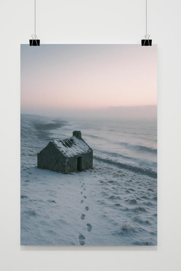 Cottage Winter Abandoned Snow Solitude Misty poster