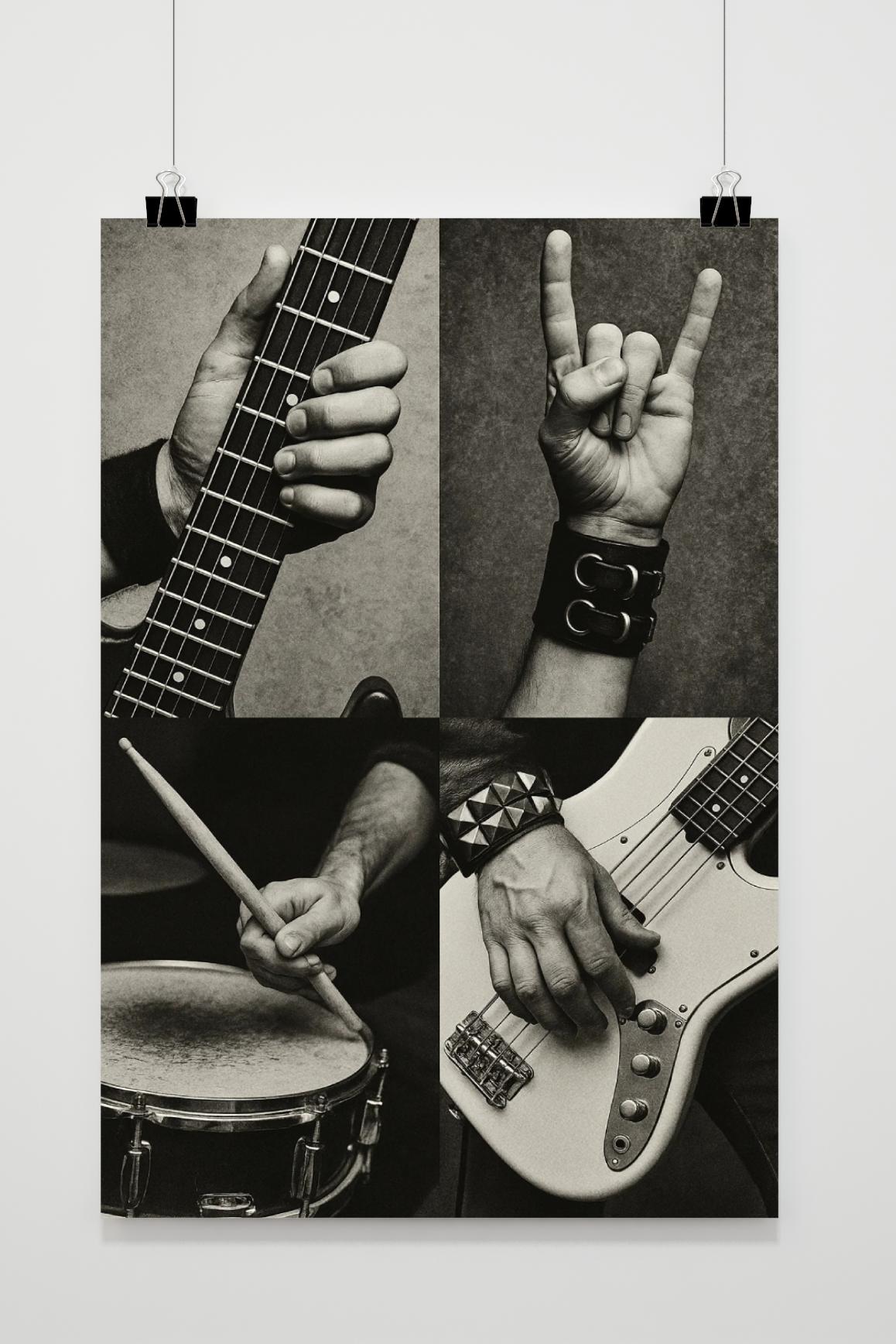 Rock Music Guitar Collage Zwart-Wit poster van 25 Artstreet