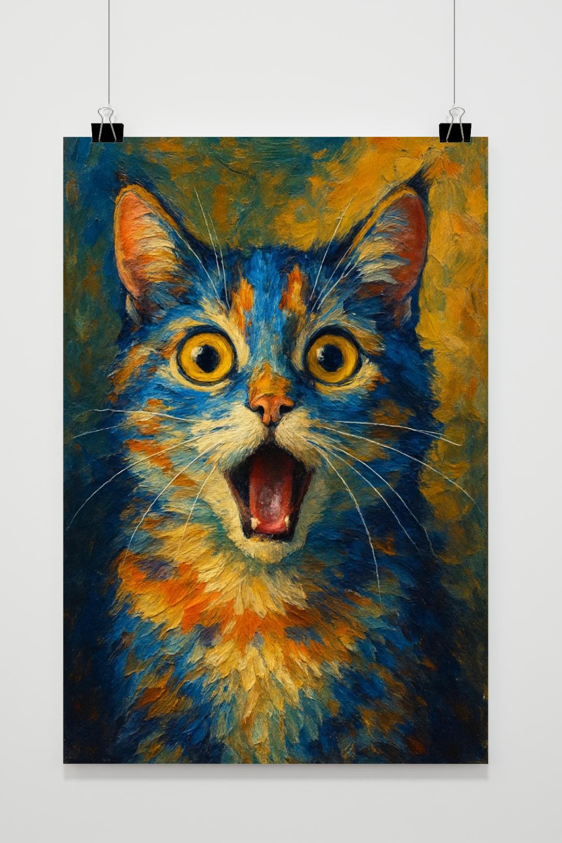 Cat Surprised Aquarel im Interieur
