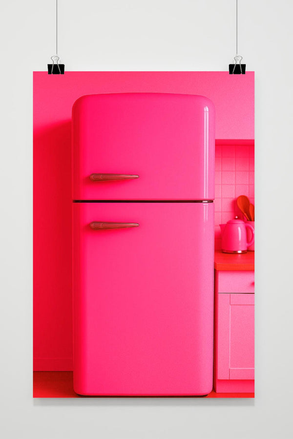 Rerigerator Pink Kitchen Minimalistic Poster