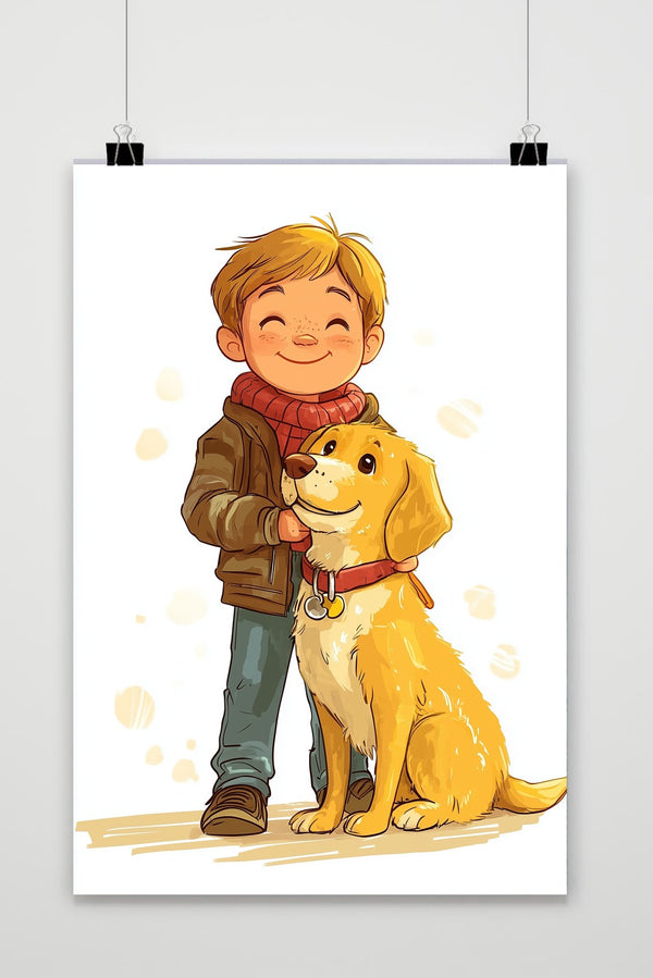 Boy Dog Cartoon Poster