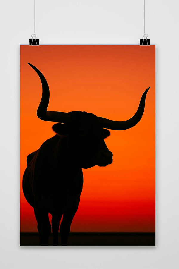 Póster Bull Silhouette Sunset