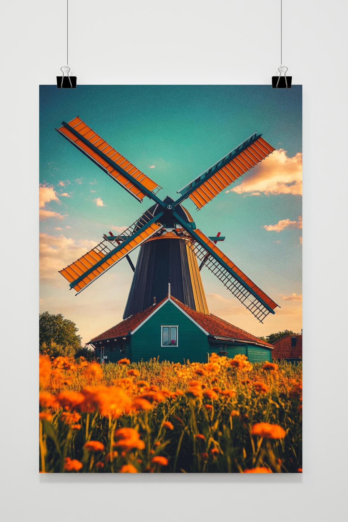 Windmill Flowers Sunset Netherlands in interieur