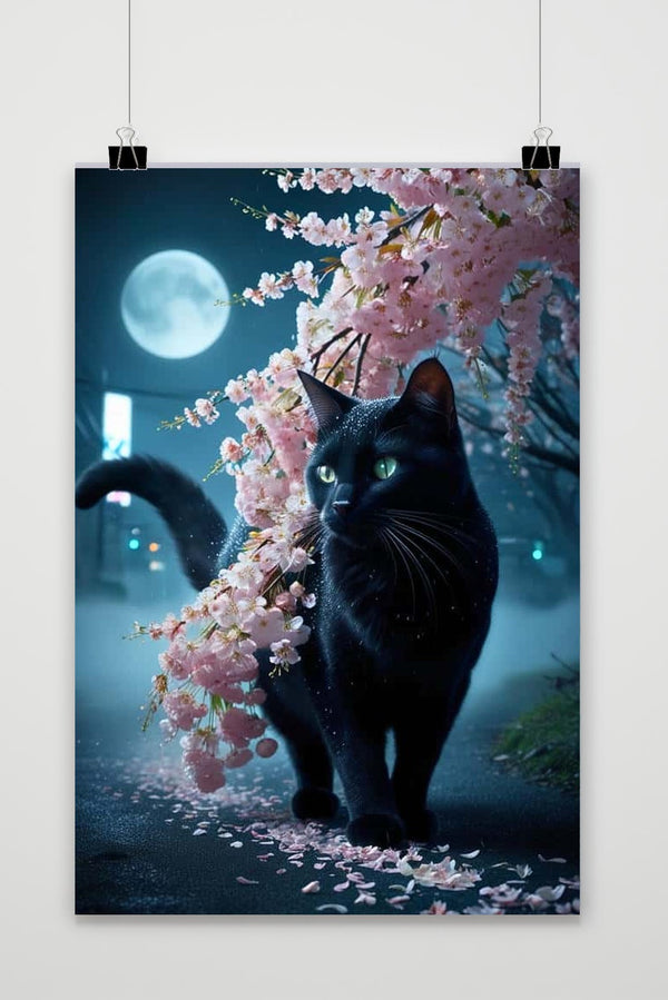 Cat Cherry Blossom Poster