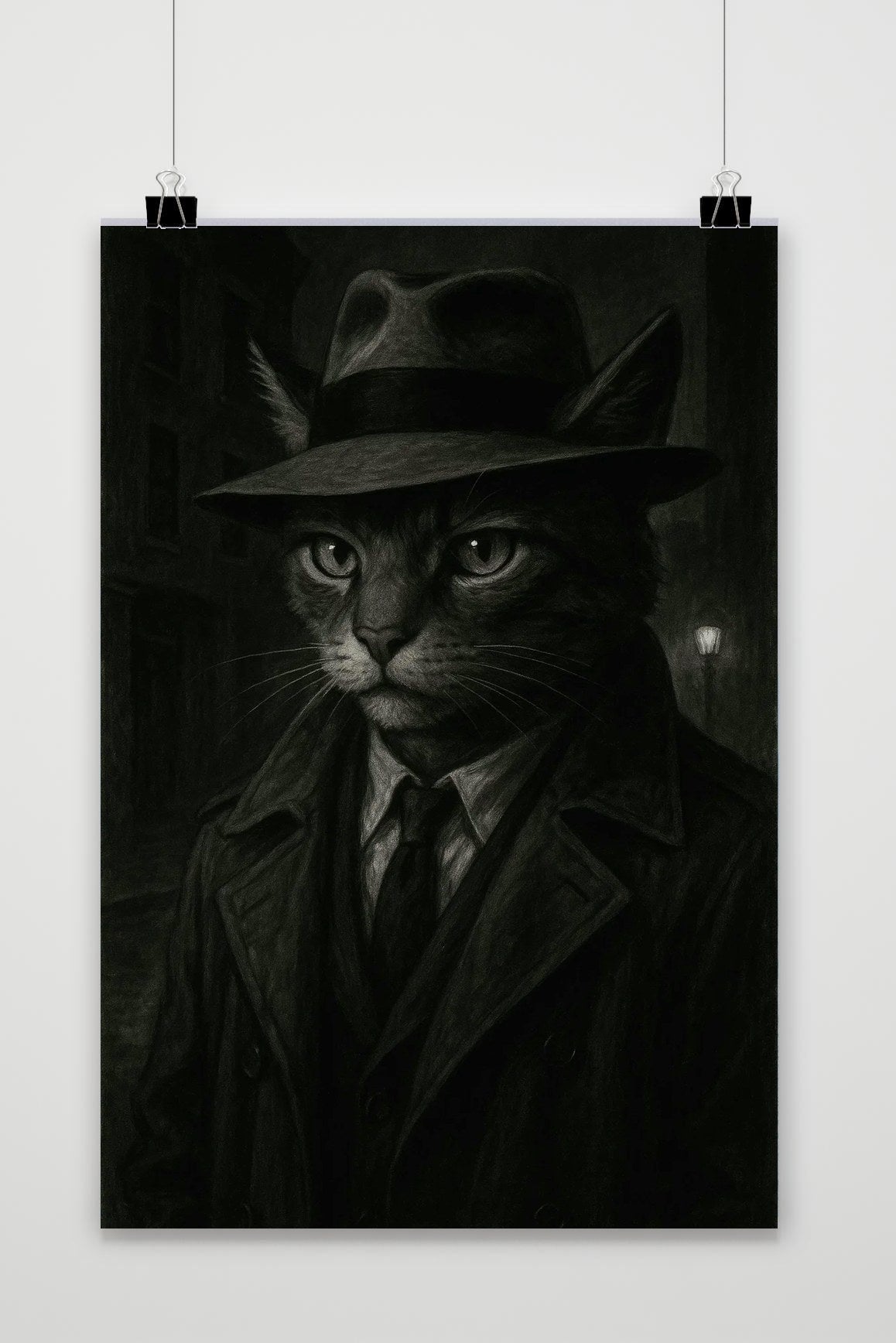 Cat Detective B&W poster van 25 Artstreet