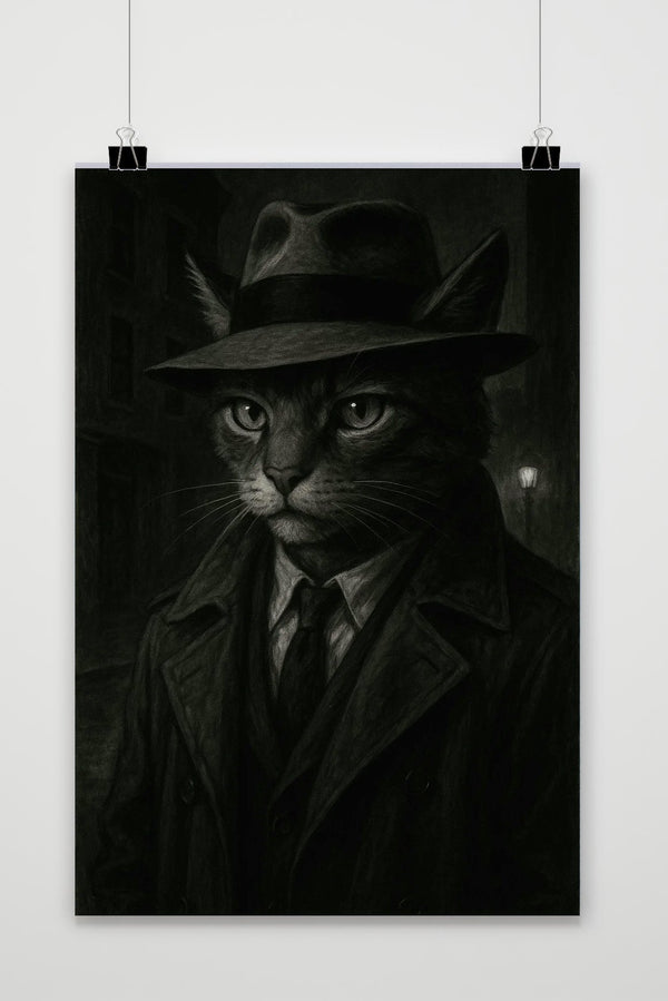 Cat Detective Black &amp; White poster