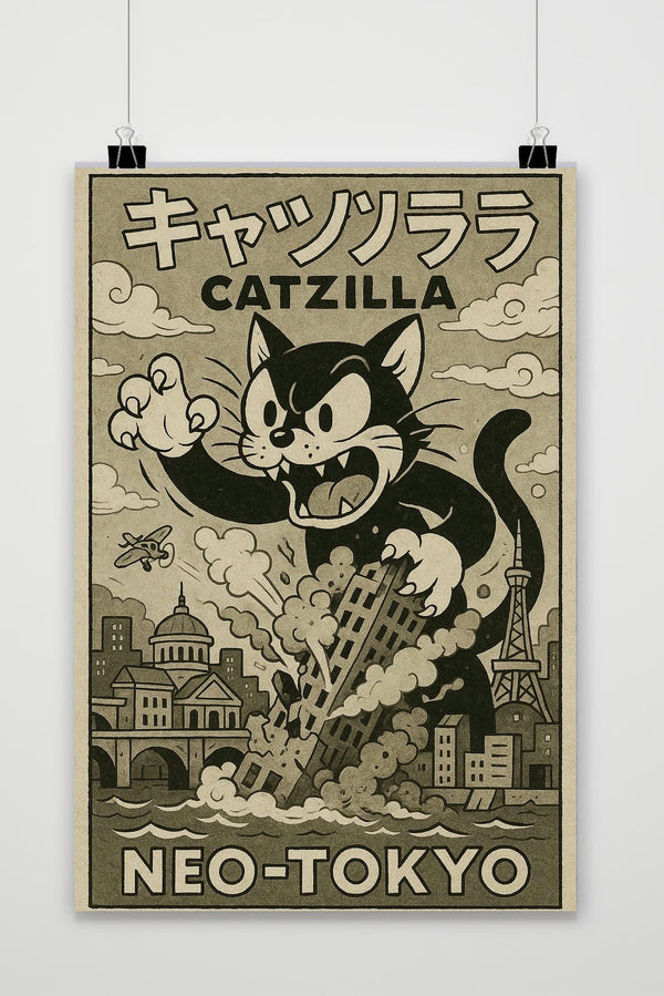 Póster Catzilla Zwart-Wit