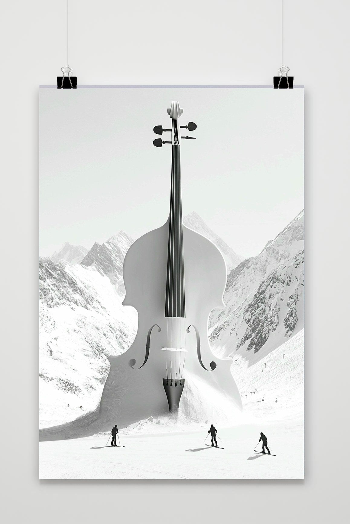Affiche Cello Mountain Zwart-Wit de 25 Artstreet