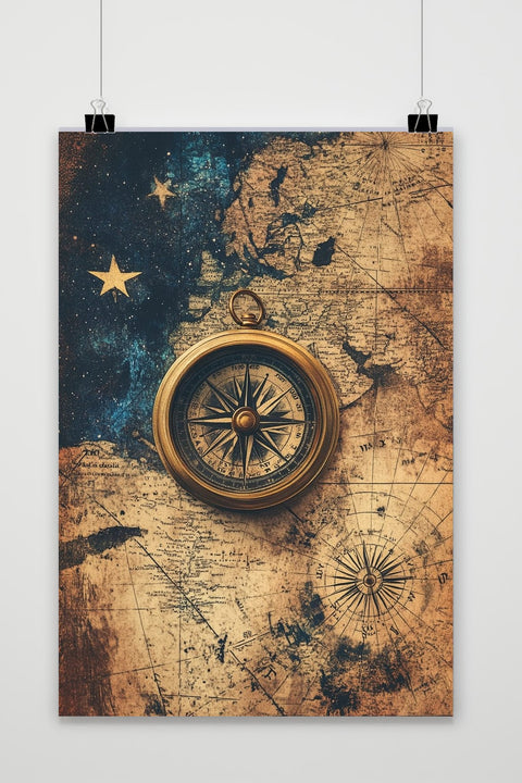 Compass Map Vintage Poster