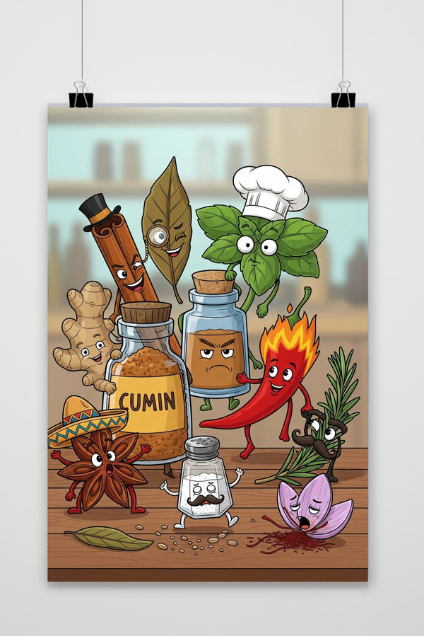 Condiments Cartoon Poster