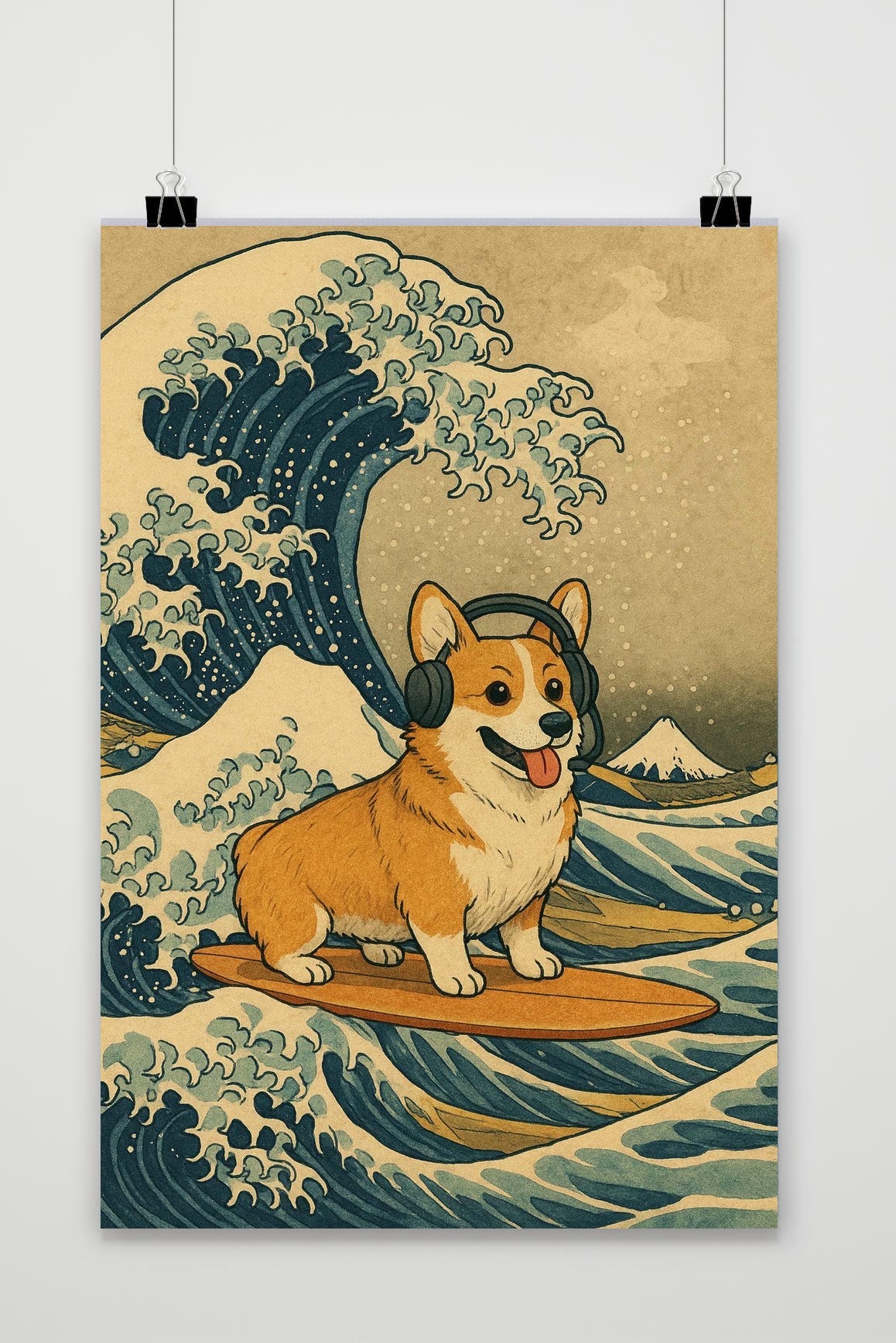 Póster Corgi Surf Wave Hokusai Geïnspireerd de 25 Artstreet