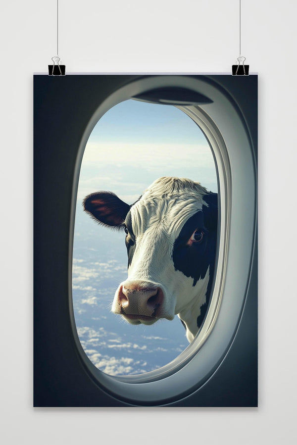 Póster Cow Airplane Window