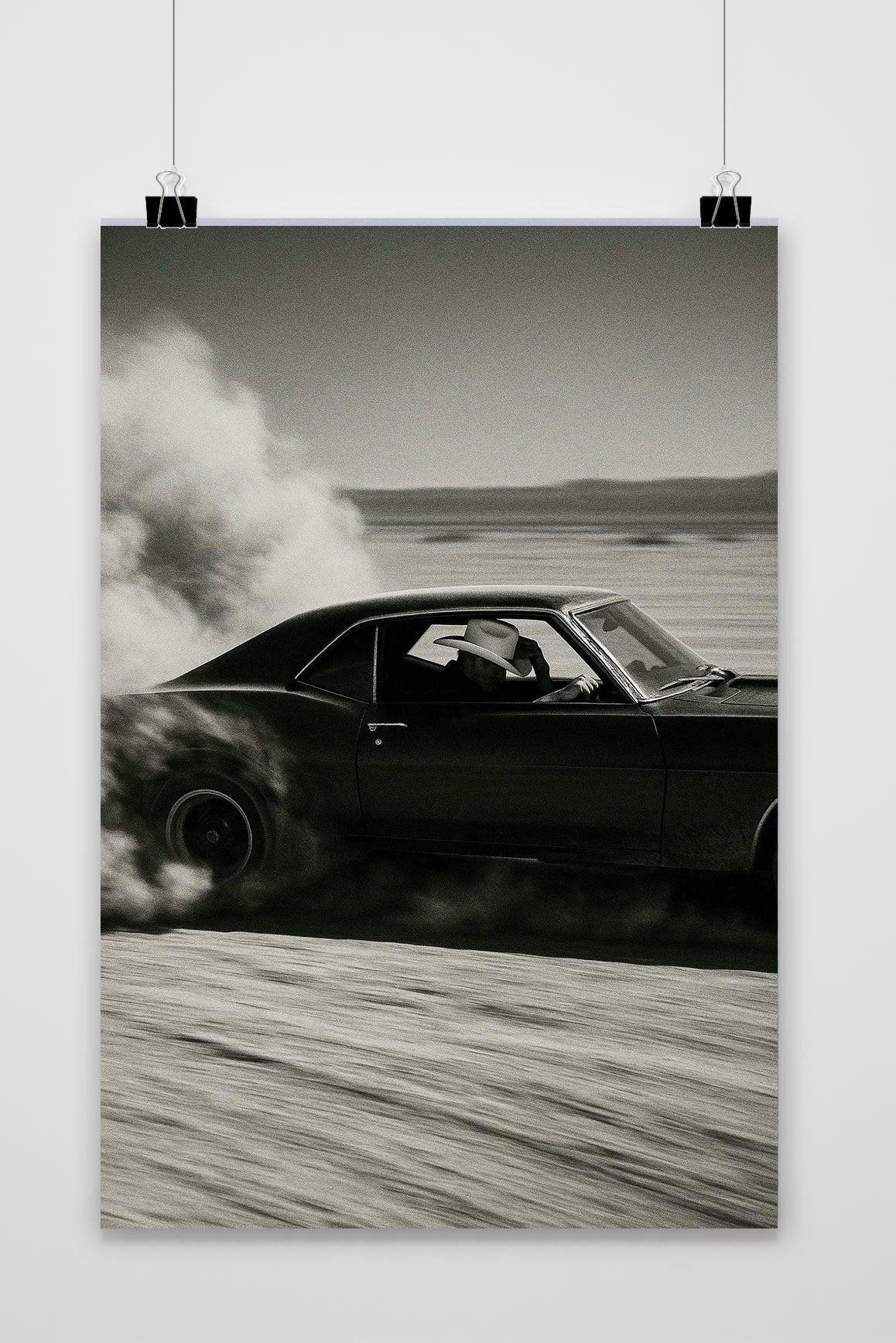 Affiche Cowboy Car Zwart-Wit de 25 Artstreet