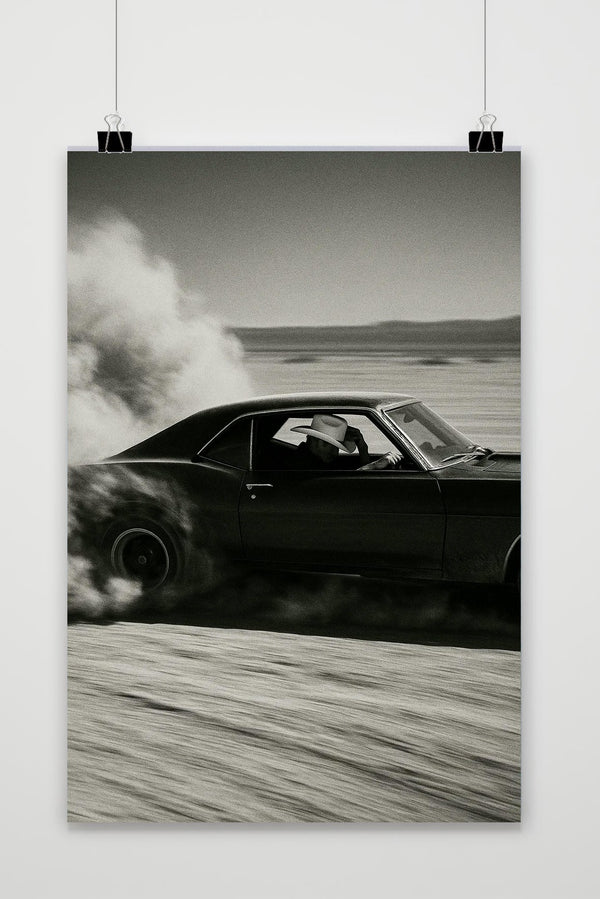 Cowboy Car Zwart-Wit Poster
